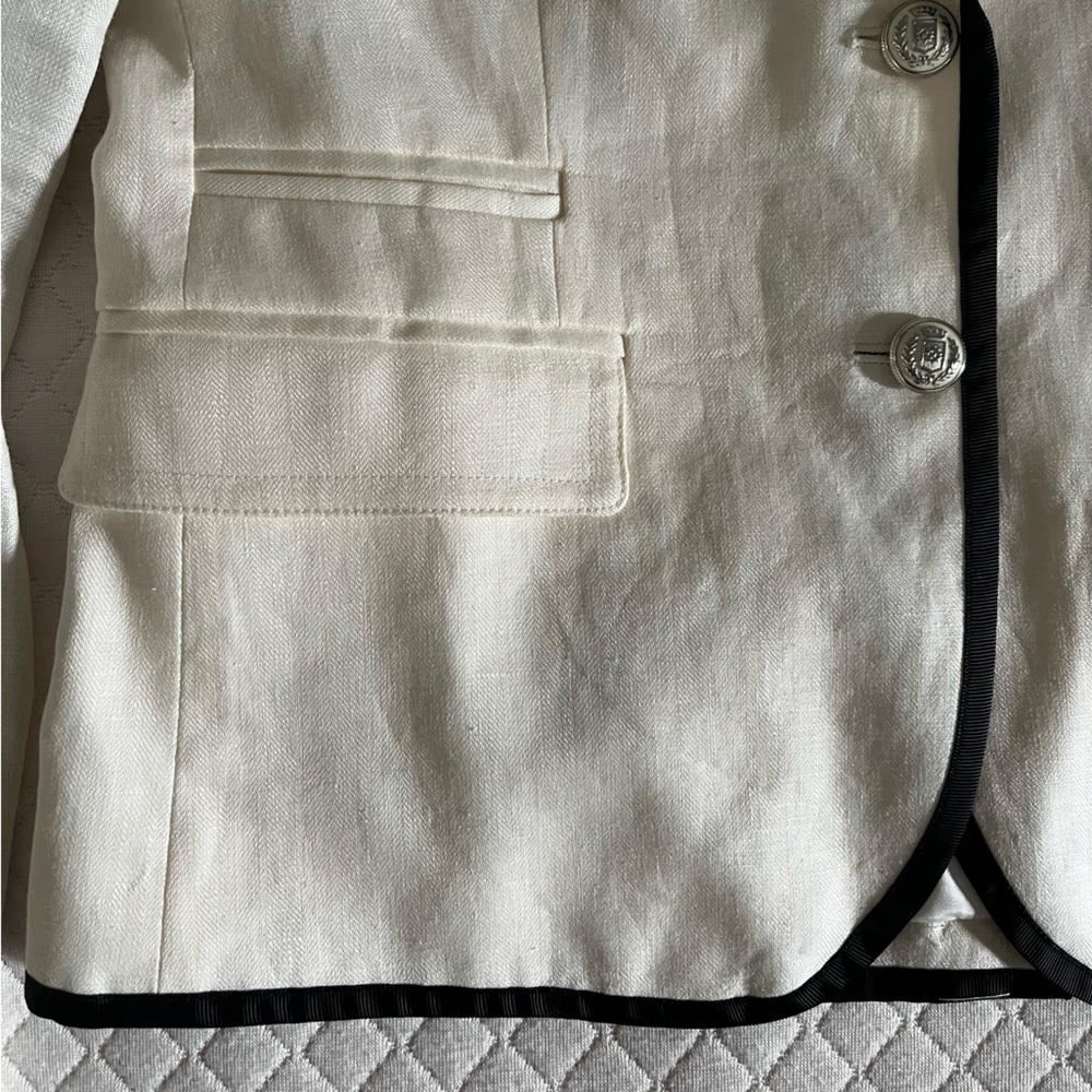 Linen Off White Blazer with Black Trim - Picture 3 of 8